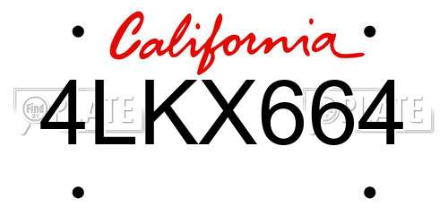 4LKX664 California License Plate