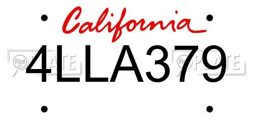 4LLA379 California License Plate