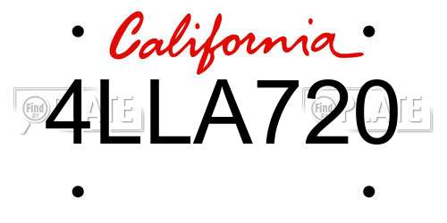 4LLA720 California License Plate