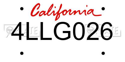 4LLG026 California License Plate