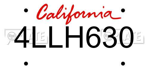 4LLH630 California License Plate