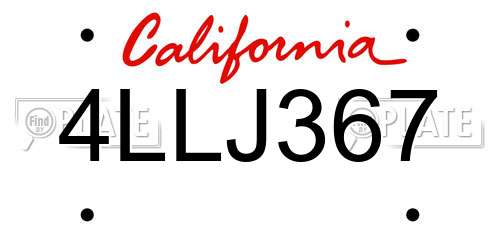 4LLJ367 California License Plate