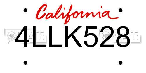 4LLK528 California License Plate