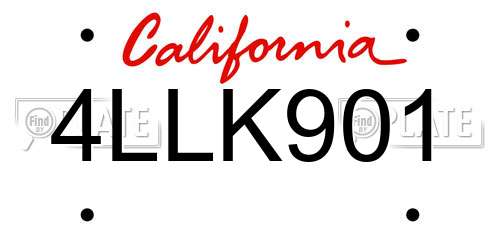 4LLK901 California License Plate