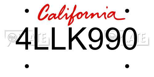 4LLK990 California License Plate