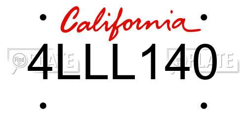 4LLL140 California License Plate