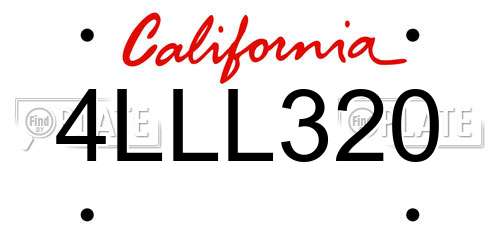 4LLL320 California License Plate
