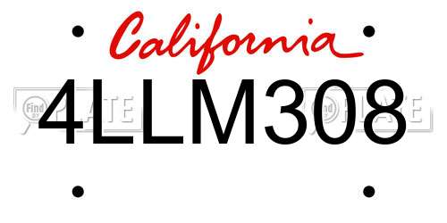4LLM308 California License Plate