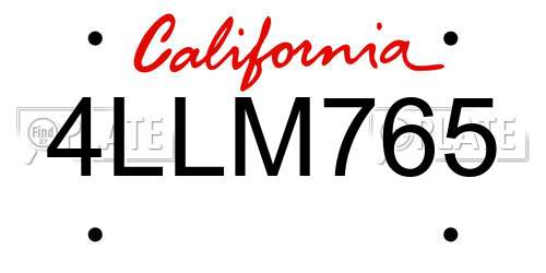 4LLM765 California License Plate