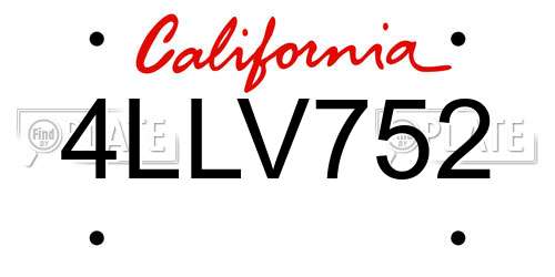 4LLV752 California License Plate