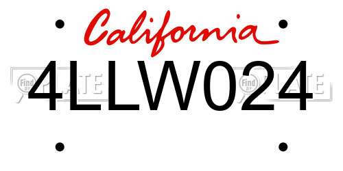 4LLW024 California License Plate