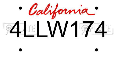 4LLW174 California License Plate