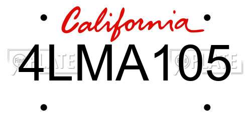 4LMA105 California License Plate