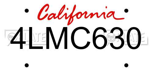 4LMC630 California License Plate