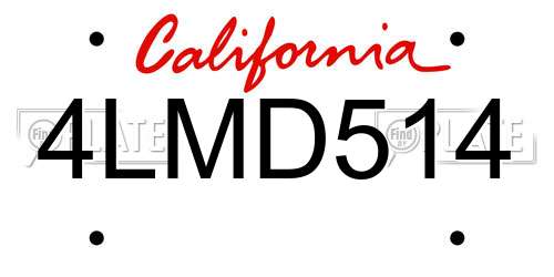 4LMD514 California License Plate