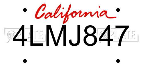 4LMJ847 California License Plate