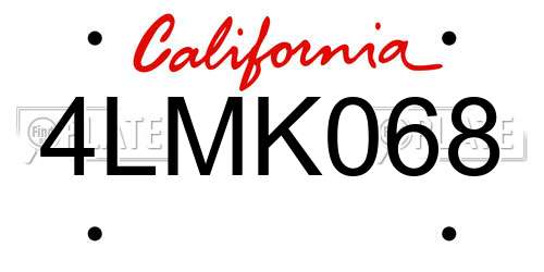 4LMK068 California License Plate