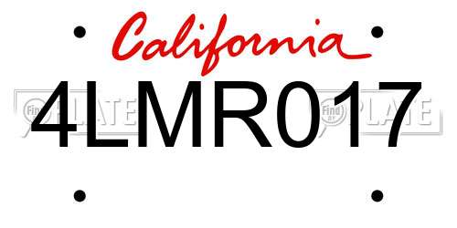 4LMR017 California License Plate