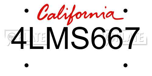 4LMS667 California License Plate