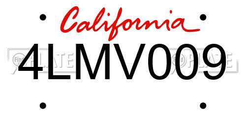4LMV009 California License Plate
