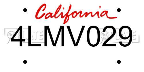 4LMV029 California License Plate