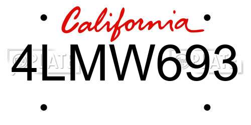 4LMW693 California License Plate
