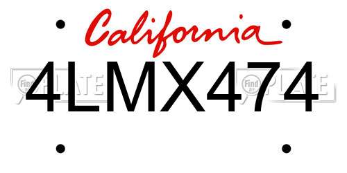 4LMX474 California License Plate
