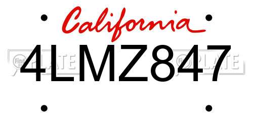 4LMZ847 California License Plate