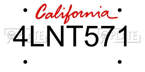 4LNT571 California License Plate