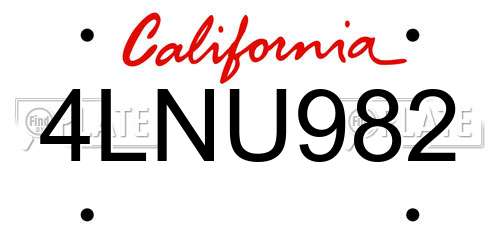 4LNU982 California License Plate