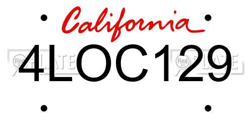 4LOC129 California License Plate