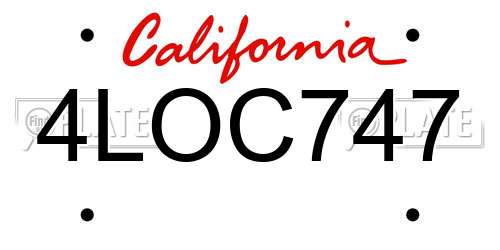 4LOC747 California License Plate