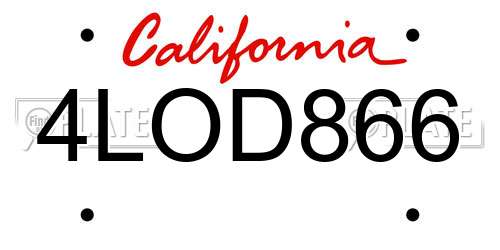4LOD866 California License Plate