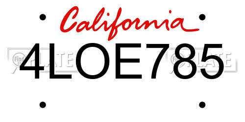 4LOE785 California License Plate