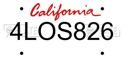 4LOS826 California License Plate