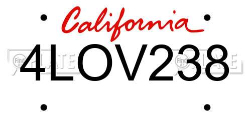 4LOV238 California License Plate