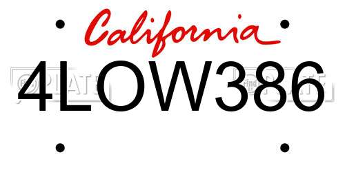 4LOW386 California License Plate