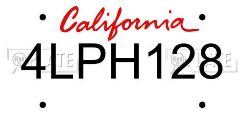 4LPH128 California License Plate
