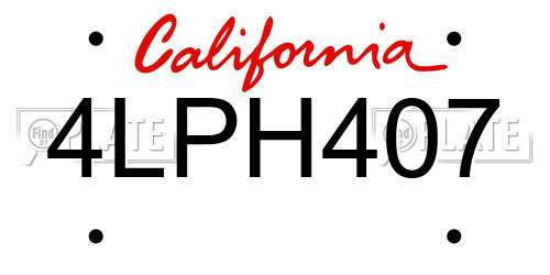 4LPH407 California License Plate
