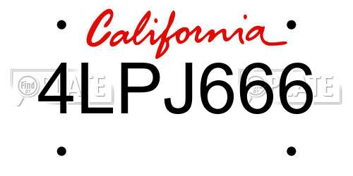 4LPJ666 California License Plate