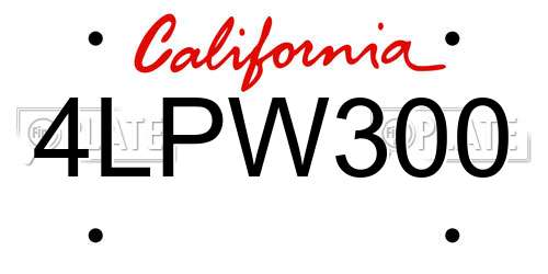 4LPW300 California License Plate