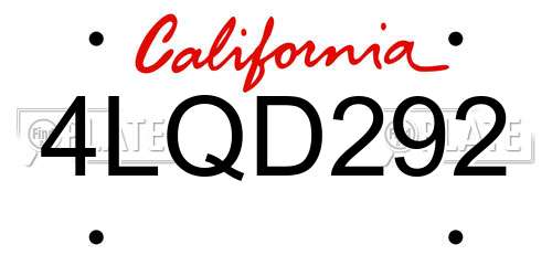4LQD292 California License Plate