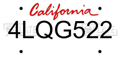 4LQG522 California License Plate