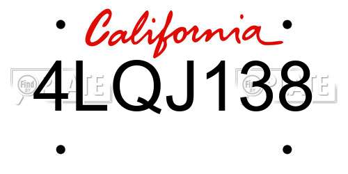 4LQJ138 California License Plate