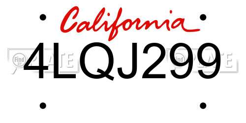 4LQJ299 California License Plate
