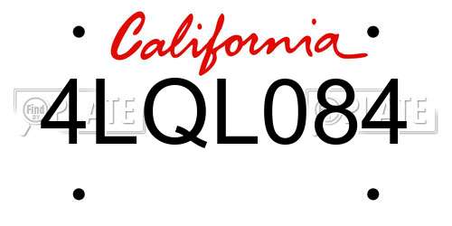 4LQL084 California License Plate