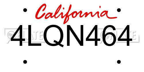 4LQN464 California License Plate