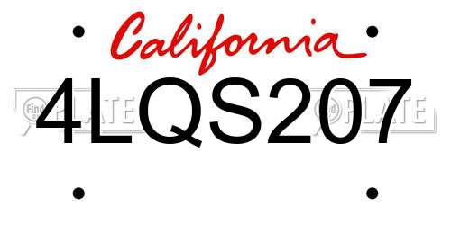 4LQS207 California License Plate