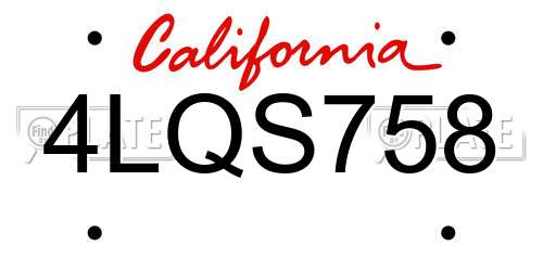 4LQS758 California License Plate