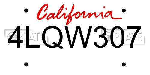 4LQW307 California License Plate